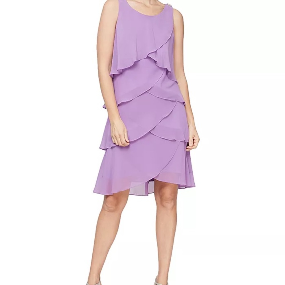 BRAND NEW Beautiful lavender dress. Sleeveless layered/sewn in sequins. Size 10P